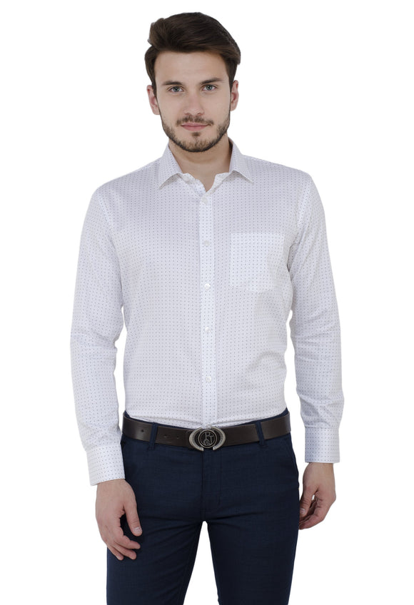 White Printed Formal Shirt