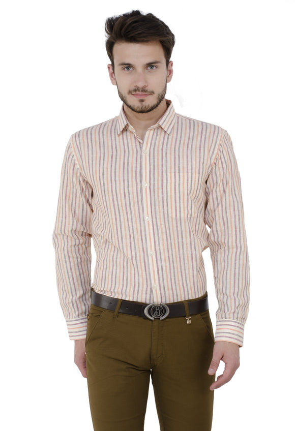 Cream Multi-colour Stripes formal Shirt