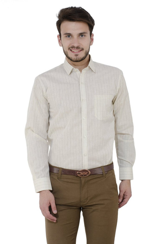 Cream Stripes Formal Shirt