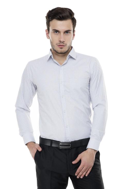 White And Blue Checkered Formal Shirt by Aurum Luxe