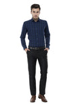 Navy Blue-Black Checkered Formal Shirt