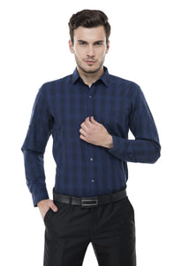 Navy Blue-Black Checkered Formal Shirt