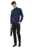 Navy Blue-Black Checkered Formal Shirt