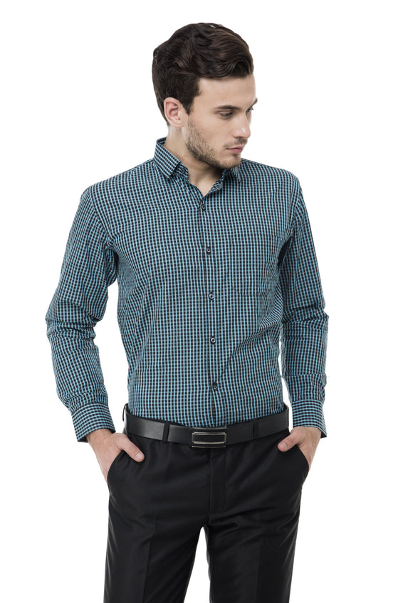 Black And Sky Blue Checkered Formal Shirt