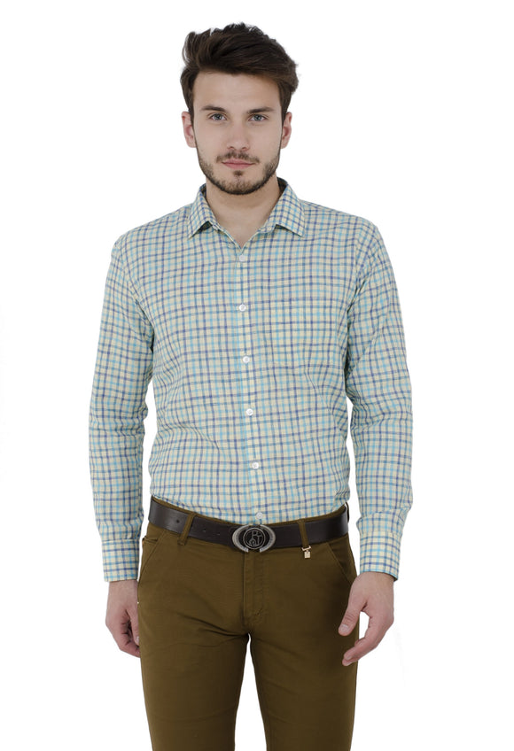 Creamy Blue Checks Formal Shirt