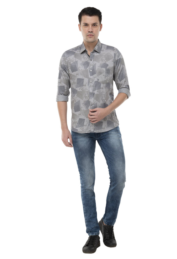 Grey Geometric Print Shirt