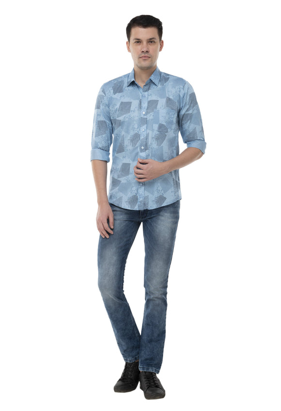 Sky Blue Geometric Print Shirt