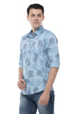 Sky Blue Geometric Print Shirt