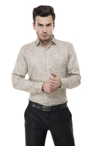 White And Brown Printed Formal Shirt